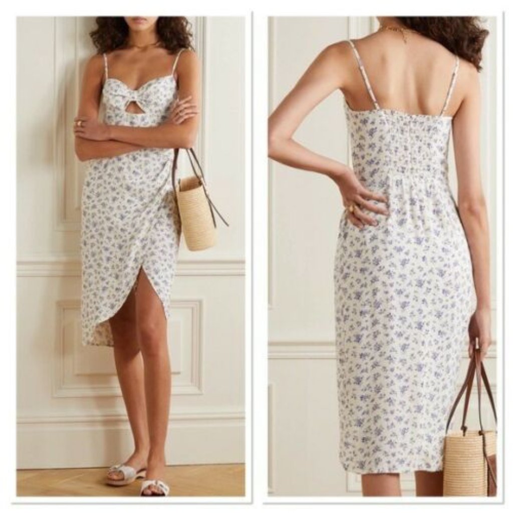 $218 Reformation Aero Floral Print Cut Out Dress